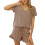 Women's Khaki Lounge Set Solid Color Short Sleeve 1