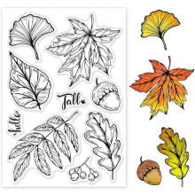 Blatt „Hallo Herbst“ Silikonstempel, transparent, Ahornblatt, Eichel und Herbstblatt