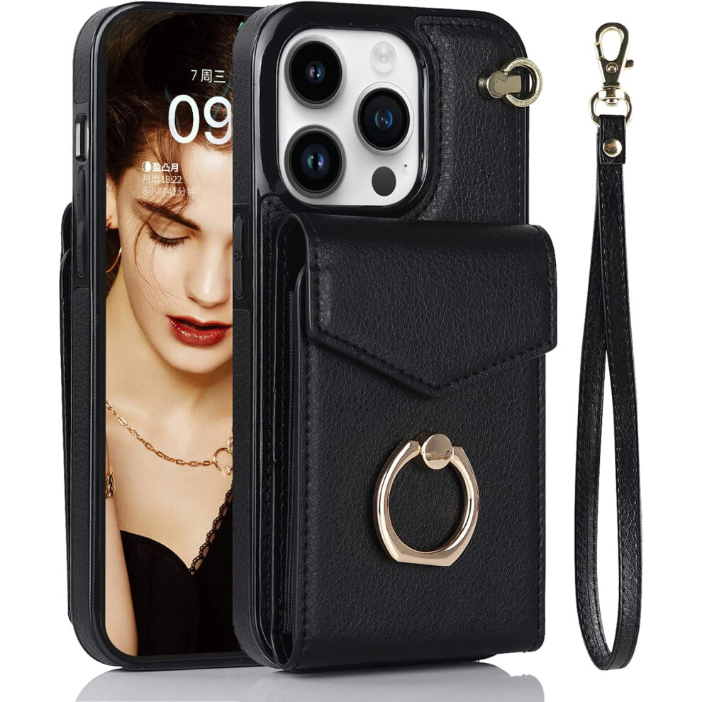 Leather Wallet Phone Case Compatible With Iphone 11 Â Card Holder, 360 Ring Kickstand, Wrist Strap, Magnetic Flip Cover For Women 9365509241158