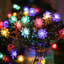 Solar Waterproof String Lights, 39FT 100 LED Lotus Flower Fairy String Lights for Christmas Outdoor,Gardens,Lawn,Patio,Wedding Decor (Multicolor)