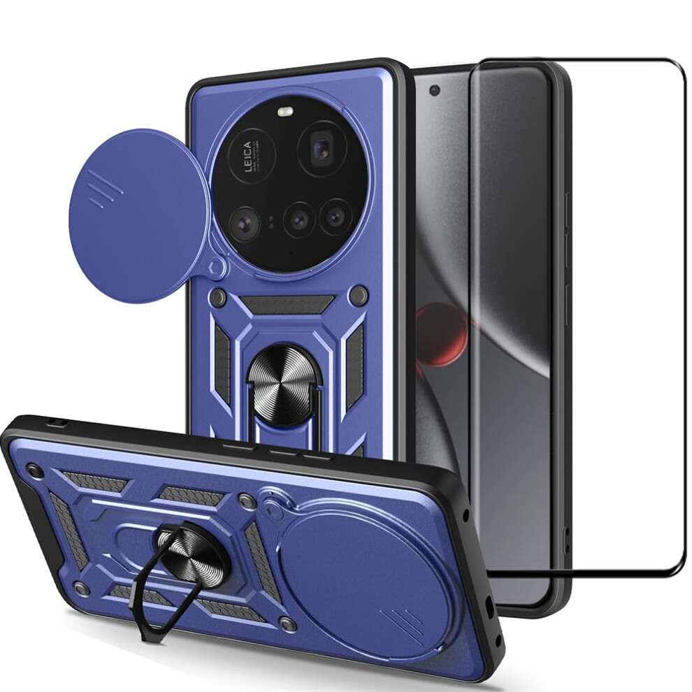 Case With Sliding Camera Window, 360 Kickstand, Duallayer Shockproof Protective Cover And Tempered Glass Screen Protector, For Xiaomi 15 Ultra Blue 9092120187779