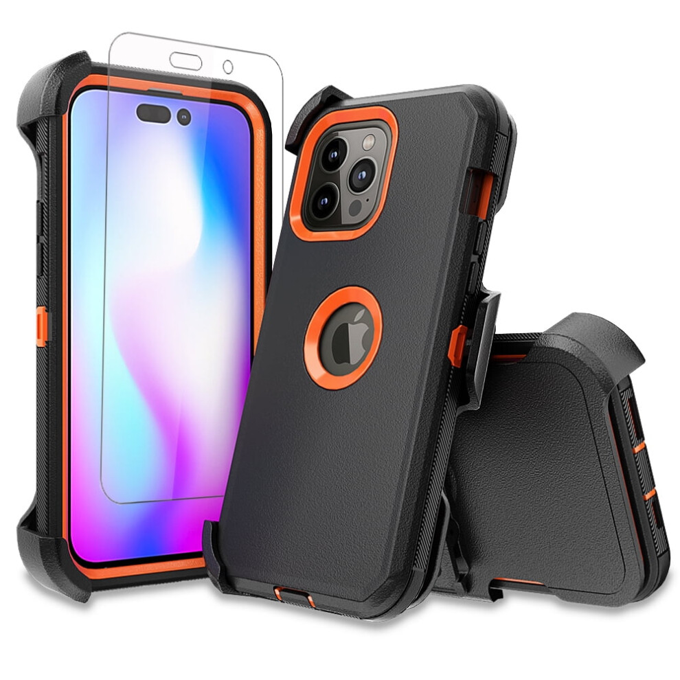 Compatible With Iphone 14 Pro Max Case + Screen Protector + Belt-Clip Holster, Heavy Duty Shockproof Phone Case For Iphone 14 Pro Max 6.7", 9365509242698
