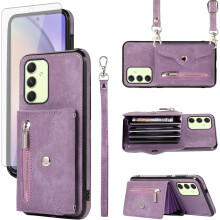 Samsung Galaxy A25 5G Wallet Case with HD Screen Protector, Wrist Strap, Card Holder & Stand – Compatible with A25/A25A