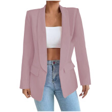 Women's Blue Sequin Blazer – Elegant Open-Front Long Sleeve Casual Jacket with Pockets & Buttons, Compatible with Boyfriend Style, Plus Size