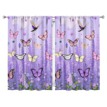 Purple Lavender Flower Butterflies Curtains-blackout Curtains Bedroom Decor Living Room Darkening Grommet Window Drapes 2 Panels Set 52"x 84"