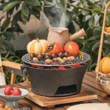 Cast Iron Round Charcoal Grill – Portable Outdoor Grill for Camping, Picnics & Backyards, Compatible with 95.1in, Black