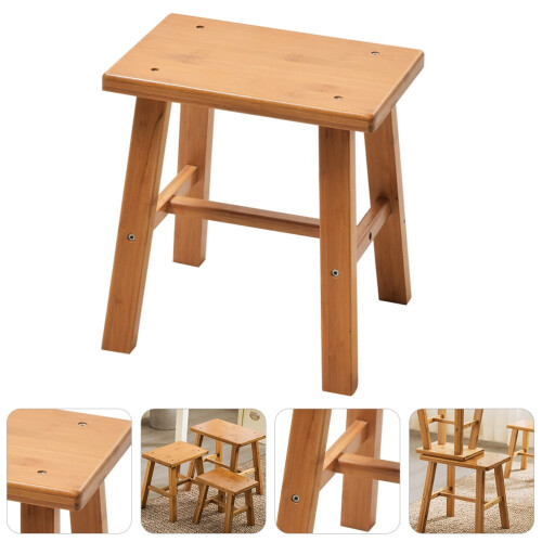 Short Wood Stool Indoor Use Bamboo 1Pcs Light Brown