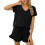 Women's Solid Lounge Set Black XL Short Sleeve Top and 1