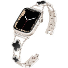 Clover Band compatible with Apple Watch 49mm/46mm/45mm/44mm/42mm – lightweight, adjustable shiny diamond metal strap for Series 10-1, SE & Ultra