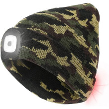 Morttic LED Beanie Hat with 2 Lights, Rechargeable Hands-Free Headlamp Cap, 3 Modes, Warm Knitted Winter Hat for Walking, Running, Camping, Hunting