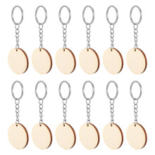 50Pcs Wooden Key Chain DIY Hand Drawing Keychains Creative Key Pendants