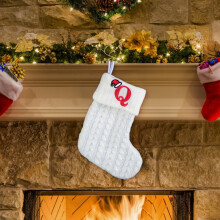 White Cable-Knit Christmas Stockings with Initial Letters & Cuffs – Kids’ Embroidered Socks, Compatible with Home Decor
