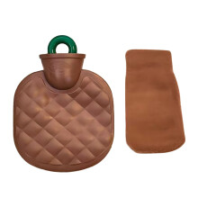 8.86in Brown Hot Water Bottle with Cover - Reusable Rubber Warm Water Bag for Sore Muscles & Winter Toasting
