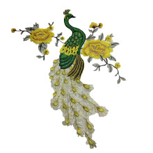 Aplique de costura con patrón de flor de pavo real, bordado DIY multicolor ligero, encaje para costura, decoración de ropa, amarillo