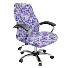 Butterfly Violet Blue Stretch Office Chair Cover, Washable & Compatible with Rotating Desk Chairs – L
