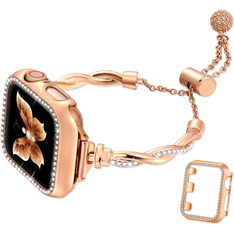 Xihama Bling Band & Case Compatible With Apple Watch 38/40/41/42/44/45Mm Â Slim Rhinestone Metal Bracelet For Iwatch Se & Series 1-9 9479868024618