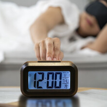 LED Alarm Clock with Large Display, Snooze, Night Light, Temp, Portable – 12x6x4cm, Blue/Black, Battery Powered