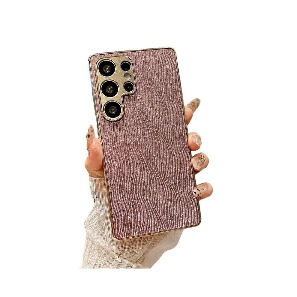 Glitter Bling Plating Wave Pattern Shockproof Slim Protective Case For Samsung Galaxy S24 Ultra Pink 9771547562627
