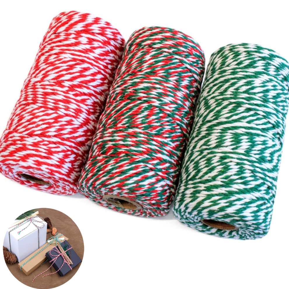 Cotton Twine, 3 Rolls 984 Feet Christmas Wrapping Twine Cotton String For Christmas Arts Crafts Gift Bakers Packing Rope Cord Diy Supplies 9479868027442
