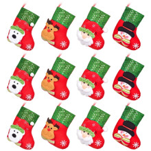 12pcs Mini Christmas Stockings, 6" 3D Xmas Stocking Christmas Tree Ornaments Decorations - Santa Claus Snowman Reindeer Gift Card Silverware Holders