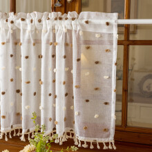 Tassel Lace Kitchen Tier Curtains, Sheer Scalloped Floral Embroidered Small Cafe Curtain, Light Filtering Short Curtains for Living Room Bathroom