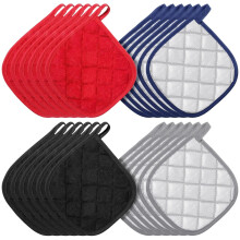 24 Pcs Cotton Pot Holders, 7"x7", Heat Resistant, Washable, 4 Colors, Hanging Loops, Compatible with Kitchen Cooking & Baking