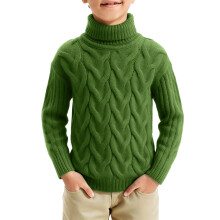 Lime Green Kids' Crew Neck Sweater – High Neck, Long Sleeve, Cable Knit, Warm & Soft – Compatible with Fall/Winter 2025