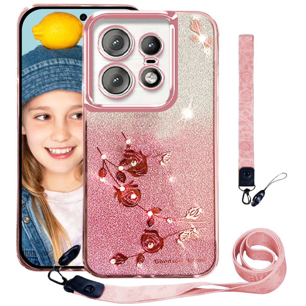 Ccsmall Bling Case For Motorola Edge 50 Pro Â Glitter Diamond Flower Crossbody Lanyard, Sparkle Protective Cover With Shoulder Strap & Wristband, 9479868027855
