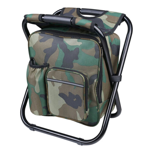 Camouflage Folding Backpack Chair with Cooler 3-in-1