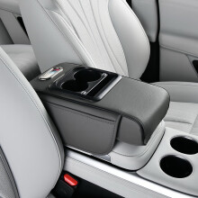 Auto-Armlehnen-Organizer mit USB-C-Anschlüssen, ergonomischer Unterstützung, Getränkehalter, Handyfach, Taschentuchbox und pflegeleichtem Leder