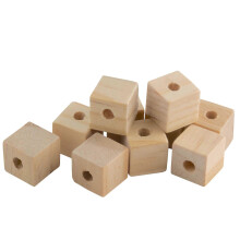 (100Pcs) 0.78" Wood Cubes with Holes - 50 Pack - Unfinished Solid Wood Beads for DIY Craft and Building Projects