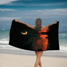 Strandhanddoek met sterrenhemelpatroon - Halve maan en silhouet, perfect voor bij het zwembad, op reis en in bad.