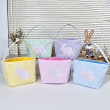 Easter Bunny Tote Basket – Cute Candy Bag & Holiday Ornament, Durable Fabric for Egg Hunts/Parties/Gifting, 8x8x6in, Purple