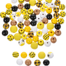 72pcs Wooden Beads Bee Themed Spacer Beads Round DIY Beads Handcraft Wood Beads