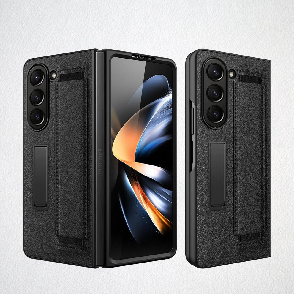 Allytech Pu Leather Phone Case For Compatible With Samsung Galaxy Z Fold 5 Â Shockproof, Kickstand, Wristband, Black 9479868133303