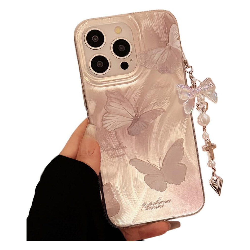 Luxury Glitter Feather Butterfly Iphone Case With Hand Chain Â Shockproof, Compatible With Iphone 15 Plus (Silver) Silver 9479868133549