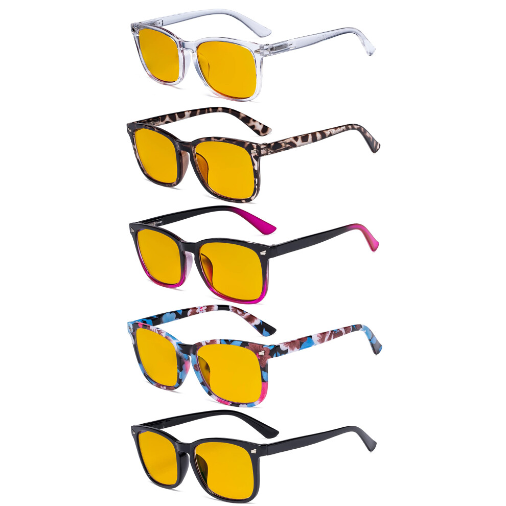 Blue/Light/Amber 5 Pack Blocking Reading Glasses 2.0X Magnification For Women Computer Use Tint