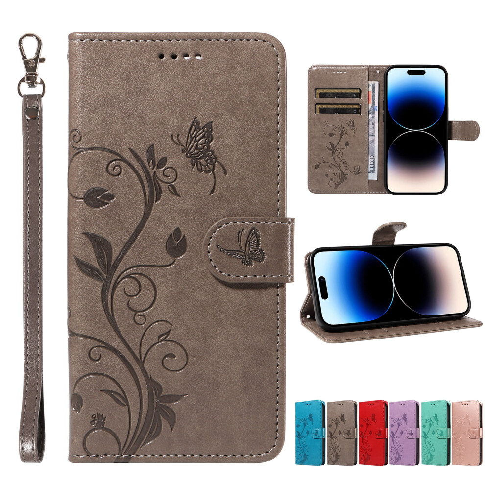 Iphone Xs/X Wallet Case Â Butterfly Embossed Pu Leather Folio With Kickstand, Card Holder & Wrist Strap, Gray 9028731586113