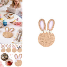 Easter Bunny Drink Coasters – Handmade Woven Burlap Round Coasters for Easter Table Decor, Spring Party & Home, 1pc, compatible with standard mugs
