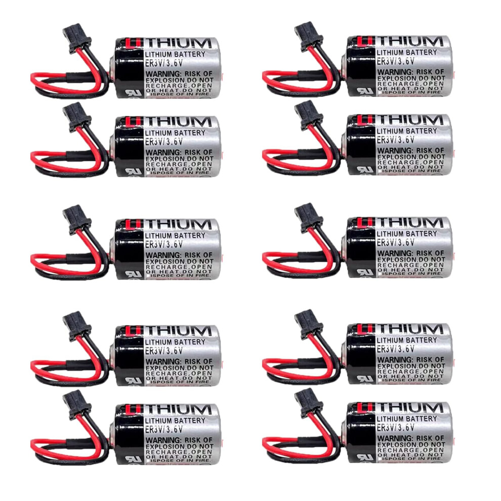 10 Pack Er3v 3.6V 1000Mah Lithium Plc Backup Battery With Plug, Long Shelf Life Black 9092120185263