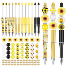 12 Set Plastic Beadable Pens Assorted Bead Pens Wood Beads Spacer Beads Set Round Beads Black Ink Ballpoint Pen