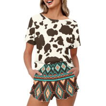 Aztec Tribal Pyjamasæt til Kvinder, Størrelse 5XL, Koprint Kortærmet Top & Bukser, Blødt 2-delt Nattøj med Lommer, Sommerhustøj