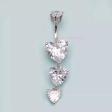 Sterling Silver Dangle Heart Belly Button Ring 6.5mm