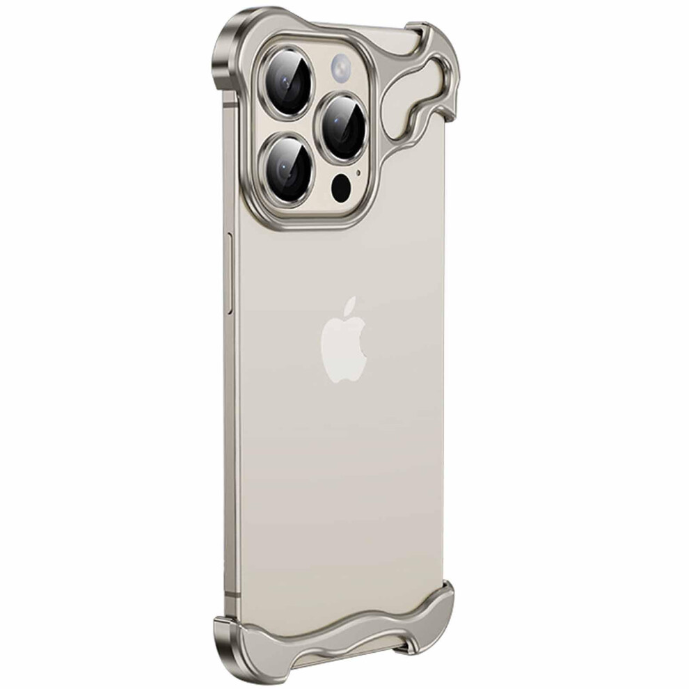 Frameless Aluminum Alloy Case For Iphone 15 Pro Max, Lightweight Metal Protection With Lens Shield And Cooling Design, Titanium 9771547561422