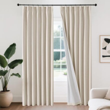 Pinch Pleated Linen Curtains for Living Room, 100% Blackout Curtains 84 inches Long 2 Panel Thermal Insulated Pinch Pleat Drapes(Ecru,40'' Wx84'' L)