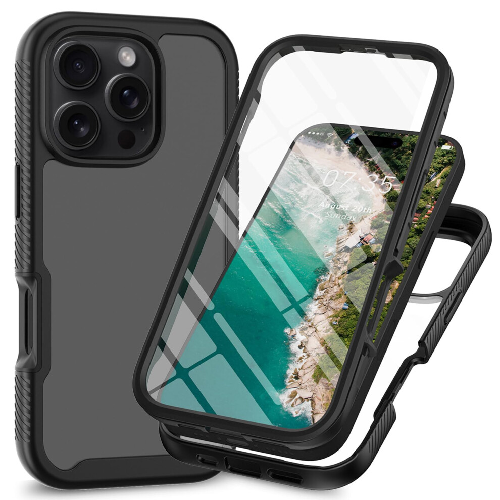 Case With Builtin Screen Protector, Clear Shockproof Slim Antiscratch Cover For Iphone 16 Pro Max Black 9092120188349