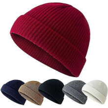 (Wine Red)Warm Winter Knit Beanie Cap Fisherman Warmer Watch Cap Daily Ski Hat