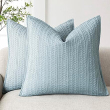 Housses de coussin gaufrées en coton bleu clair, lot de 2, 45 x 45 cm