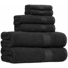 6-Piece Oversized Fade-Resistant 100% Cotton Towel Set (2 Bath, 2 Hand, 2 Washcloths), Black
