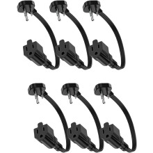 Fladstik Kort Forlængerledning 1 Fod Lavprofil Adapter 3-benet Indendørs Lille Jordet Strømkabel Udtagsbesparer 16AWG 13A 1625W Sort 6Pk